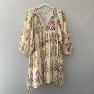 Uncle Frank Breezy Block Print Peasant Dress MEDIUM Cotton Floral Boho Hippie